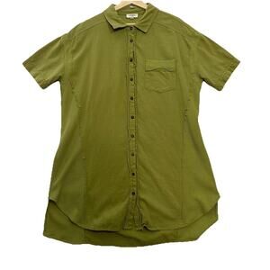 Umgee Button Up Shirt Dress Womens L Green Collared Preppy Lagenlook Casual